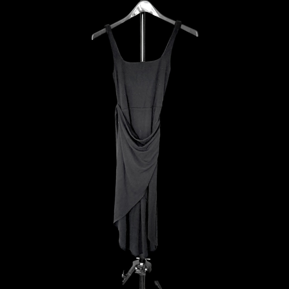 Wilfred Aritzia Black Wrap Midi Dress Square‎ Neck Asymmetric Hem XS Ecovero